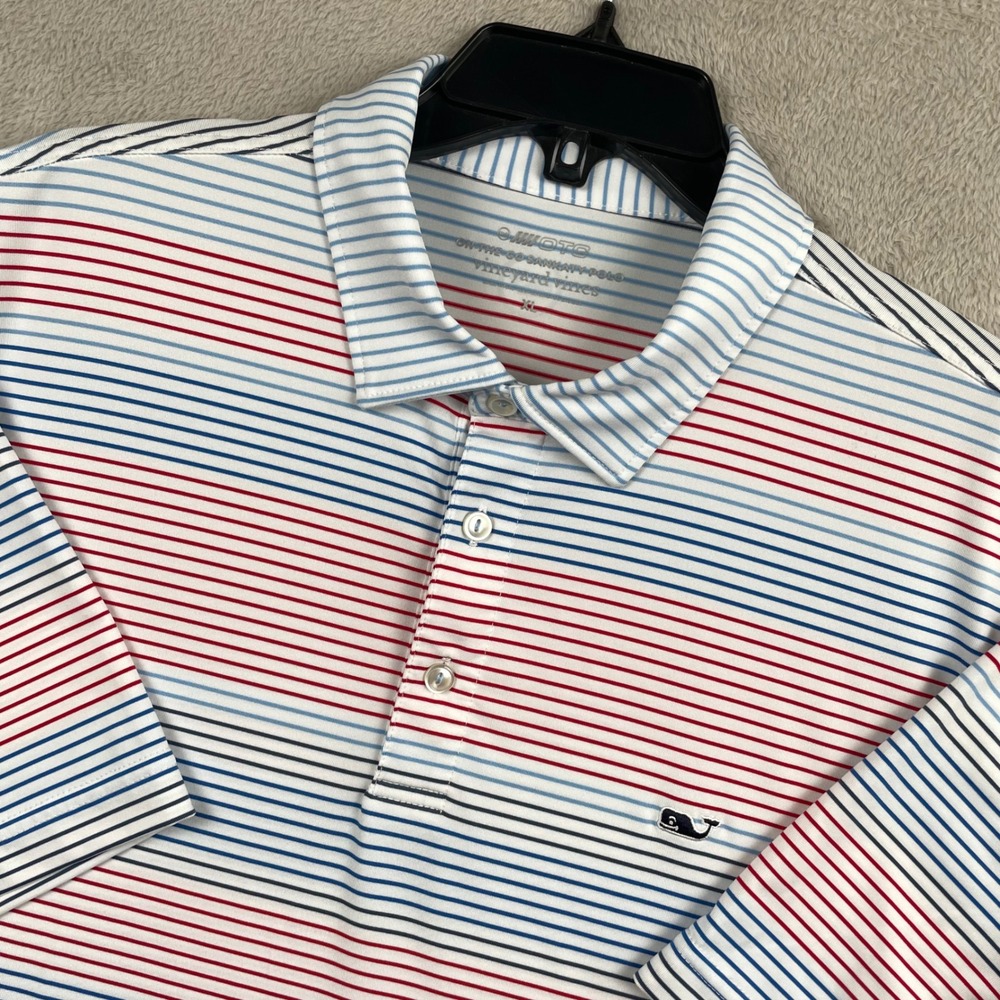 Vineyard Vines OTG Sankaty Polo Shirt Mens XL Red White Blue USA Performance